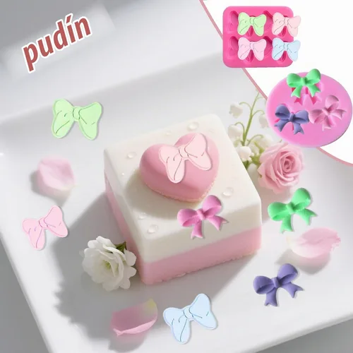 Vista 4 de Molde de silicona para moño, 5 piezas de moldes de silicona para fondant, moldes de chocolate para tartas de chocolate, dulces, moldes de arco