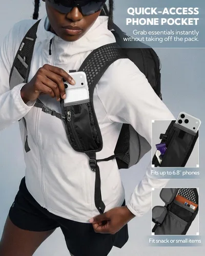 Vista 2 de WATERFLY Mochila pequeña y ligera con bolsillo para teléfono con correa Negro