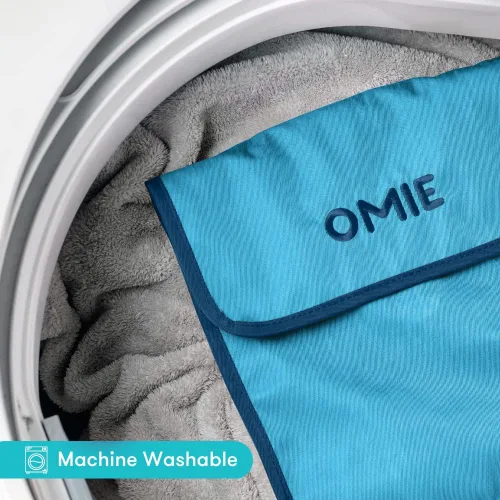 Vista 4 de Omie OmieBox - Lonchera lavable, plegable, duradera, resistente al agua con bolsillo interior y soporte externo para botellas (azul)