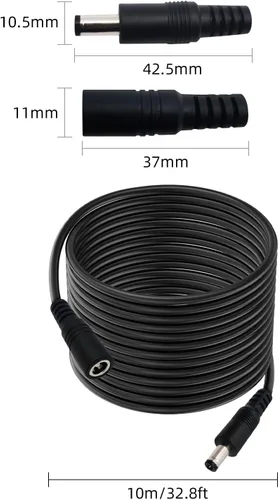 Vista 2 de Cable de extensión de alimentación CC de 33 pies 5.5mmx2.1mm 18AWG macho a hembra 12V para cámara de vigilancia CCTV, luz LED del enrutador, 1