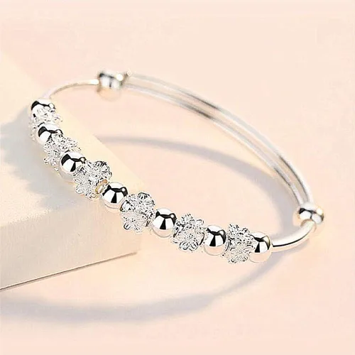 Vista 4 de Pulseras de plata de ley 925 para mujer, pulsera de transferencia de la suerte, ajustable, joyería de moda para mujer