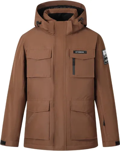 Vista 7 de Chaqueta de esquí para hombre, impermeable, resistente al viento, capucha extraíble para invierno, para motos de nieve, senderismo