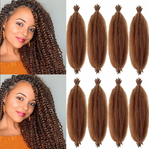 Vista 27 de Extensiones de cabello trenzado con resorte Marley Twist de 8 pulgadas, paquete de 8 para niños, cabello rizado y trenzado kinky, locs suaves