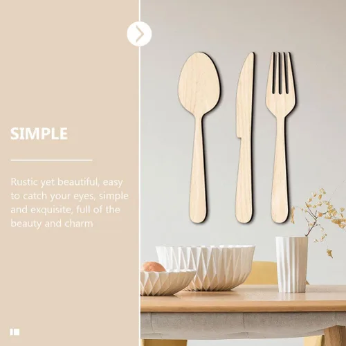 Vista 5 de ABOOFAN Decoración rústica de madera para colgar en la pared de la cocina, tenedor, cuchara, cuchillo para el hogar