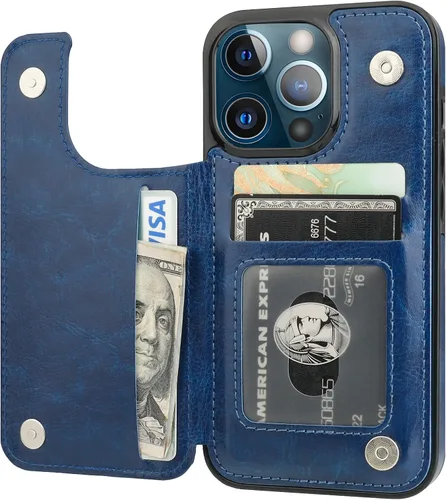 Vista 16 de ONETOP - Funda tipo cartera compatible con iPhone 13 Pro con soporte para tarjetas, funda de piel sintética con ranuras para tarjetas, doble cierre