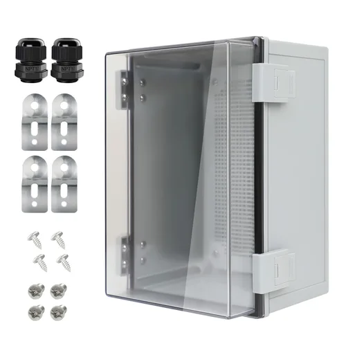 Vista 15 de Caja de conexiones IP65 impermeable carcasa de plástico ABS con cubierta transparente de PC con bisagras, caja de proyectos eléctricos con placa