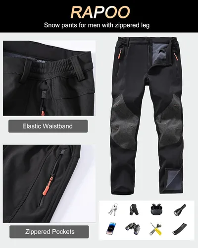 Vista 4 de Rapoo - Pantalones de esquí de nieve, softshell impermeables, snowboard, senderismo de invierno, cargo, pantalones de esquí al aire libre, forro