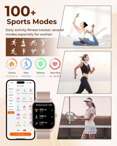 Vista 6 de Iaret Reloj inteligente para mujer, 4 bandas de 1.85 pulgadas, reloj inteligente con llamada Bluetooth, rastreador de actividad física con 100 modos