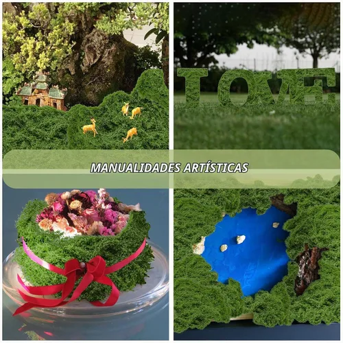Vista 5 de Musgo verde artificial de 5,3 oz decorativo para manualidades, musgo oscuro sintético para centros de mesa de bricolaje, decoración de bodas