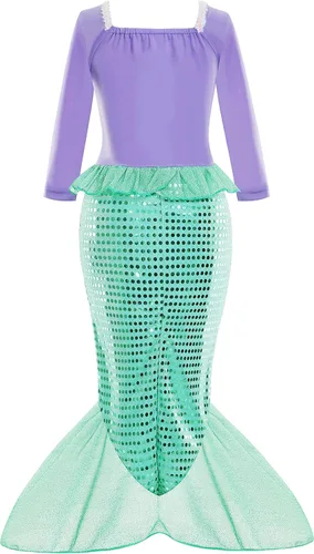 Vista 4 de LURLEEZ Little Girls Mermaid Costume Princess Ariel Dress Up for Girls 3-8 with Wig Birthday Party Cosplay