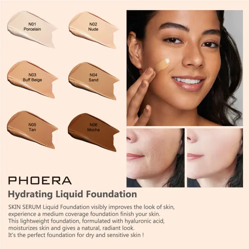 Vista 5 de PHOERA - Maquillaje de base para piel madura, arrugas con acabado natural mate para una tez impecable (N05 bronceado)