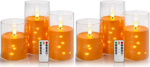 Vista 12 de Da by Paquete de 3 velas cónicas de acrílico transparente rojo sin llama, velas LED parpadeantes de mecha negra con cadena de luces de hadas, velas