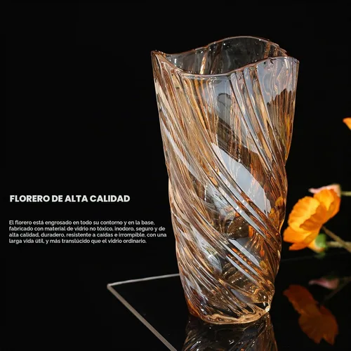 Vista 5 de Jarrón de cristal ámbar de 11.6 pulgadas, moderno y elegante jarrón decorativo en espiral para centro de mesa