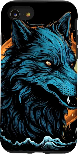 Vista 13 de Funda de arte de fantasía negra oculta para iPhone 14, lobo gótico, lobo y luna