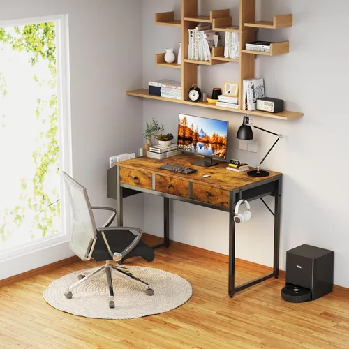 Vista 2 de Lufeiya Escritorio para computadora de 40 pulgadas con toma de corriente y escritorio de 40 pulgadas con juego de cajones