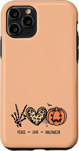 Vista 10 de Funda para iPhone 13 Pro Max Peace Love Halloween Murciélagos Arañas Calabaza Leopardo Corazón