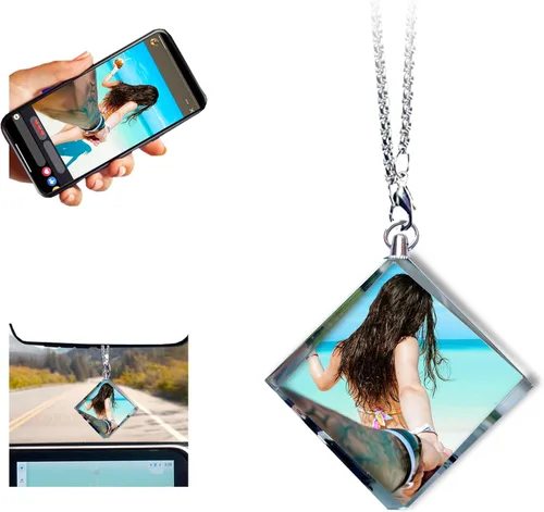 Vista 14 de Adorno colgante de cristal diáfano personalizado para espejo retrovisor de automóvil con foto, adorno personalizado para automóvil, decoración