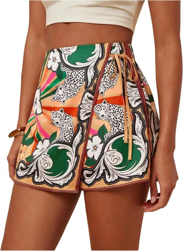 Vista 18 de SweatyRocks Mini faldas bohemias para mujer, pantalones cortos florales con Negro