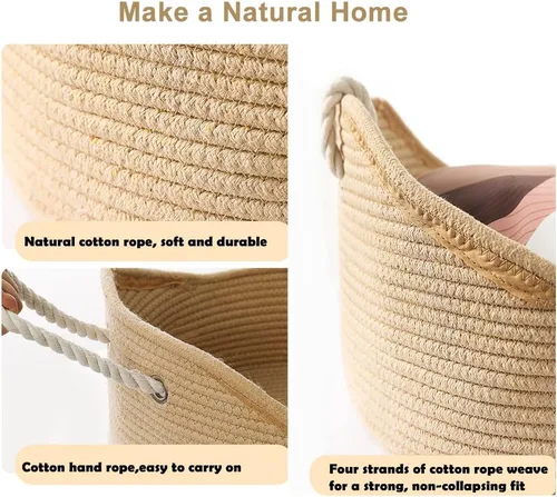 Vista 3 de Cama de algodón tejida para gatos con cuerda de algodón para perros pequeños y gatos, cesta de nido para dormir, hecha a mano, cuna natural