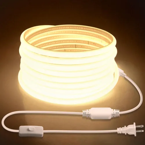 Vista 9 de COB Tira de Luces LED de 10 Pies 6000K Luz Diurna Blanca CA 110V-120V Luces de Cuerda LED Exterior Impermeable IP65 Alta Densidad 288LEDs/M Tira