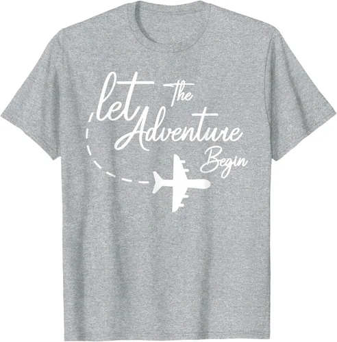 Vista 37 de Let The Adventure Begin - Camiseta inspiradora en modo de viaje en avión, Negro, S