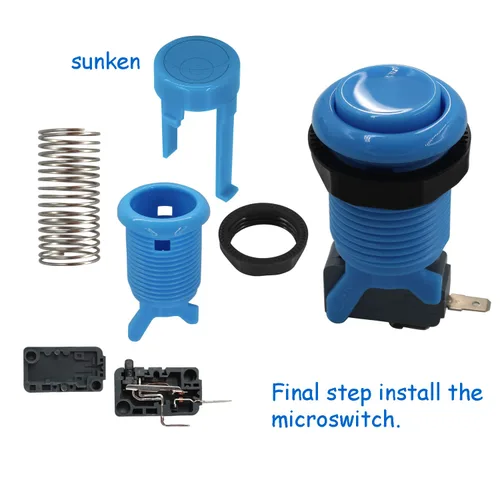 Vista 2 de SJJX 6x ArcadeButtonHappStyle 28mmStandardPushButton 0.187Terminal with Microswitch for Jamma MAME Arcade Video Game 1up Console Controller UH blue