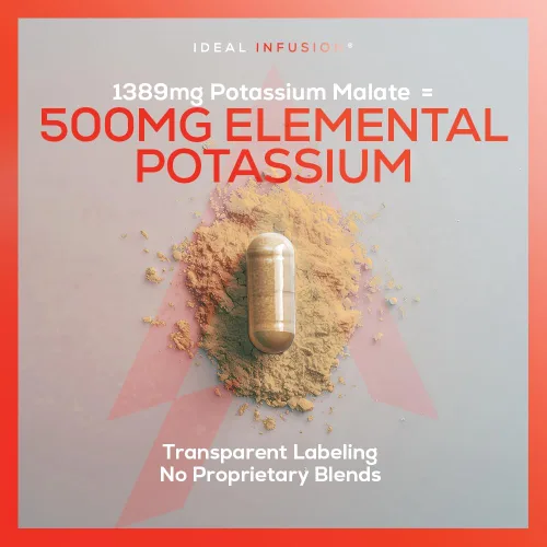Vista 4 de Malato de Potasio 1389mg - Producción de ATP y energía celular, equilibrio electrolítico - Potasio elemental 500mg (240 cápsulas) vegano