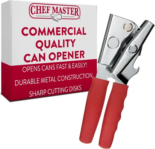 Vista 9 de Chef Master Abridor de Latas Comercial Resistente - Manual con Manivela Manual para Latas Grandes con Agarre Antideslizante - Abridor de Latas