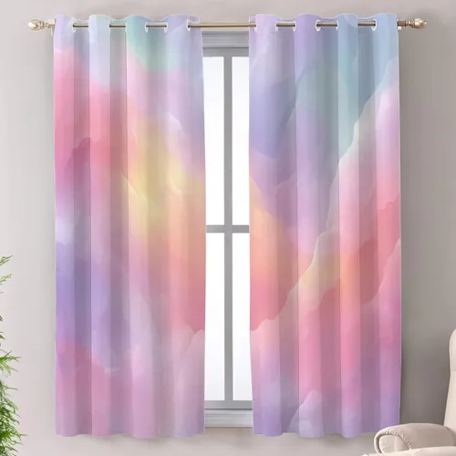 Vista 32 de Shrahala Abstract Colorful Blackout Curtain Tiers, Modern Ative Kitchen Valance Light Blocking Tier Drapes with Rod Pocket, 2 Pack 26 X 24 in