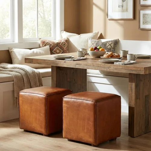 Vista 5 de Bare Decor Sands - Cubo otomano de piel auténtica, color marrón
