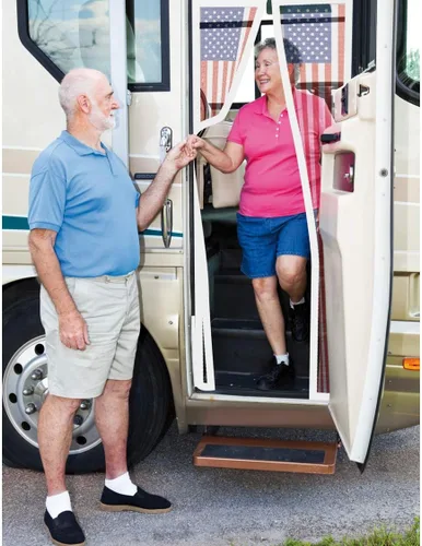 Vista 4 de Puerta mosquitera magnética con bandera de Estados Unidos, cortina de malla resistente de 40 x 85.5 pulgadas para patio y porche, cierre magnético