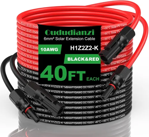 Vista 15 de Oududianzi Cable de extensión solar de 10 pies, cable solar de 10 AWG, cable fotovoltaico de cobre estañado de calibre 10, cables y conectores