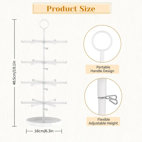 Vista 2 de MODOWEY Soporte organizador de joyas, organizador de collar de 4 niveles, árbol de soporte para aretes, altura ajustable para torres de exhibición