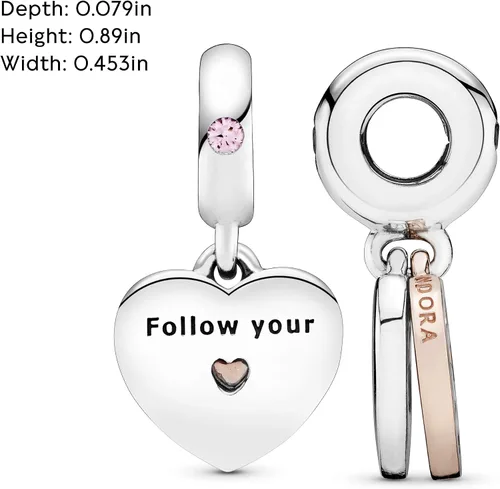 Vista 5 de PANDORA Joyería con dije de cristal colgante de laberinto de corazón rosa y plata de ley Esmalte Cristales