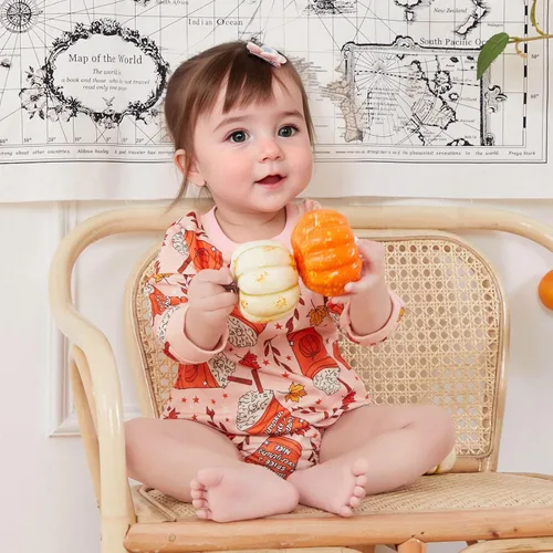 Vista 4 de FOCUSNORM Traje de San Valentín para bebé niña, ropa infantil de manga larga, mameluco lindo con cuello redondo