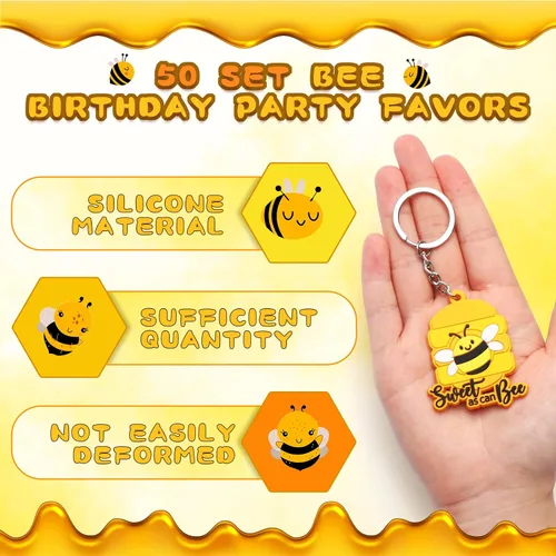 Vista 4 de Roowest 150 piezas de dulces como pueden abeja, regalos de fiesta, incluyendo 50 llaveros de abeja con 50 bolsas de regalo, 50 etiquetas