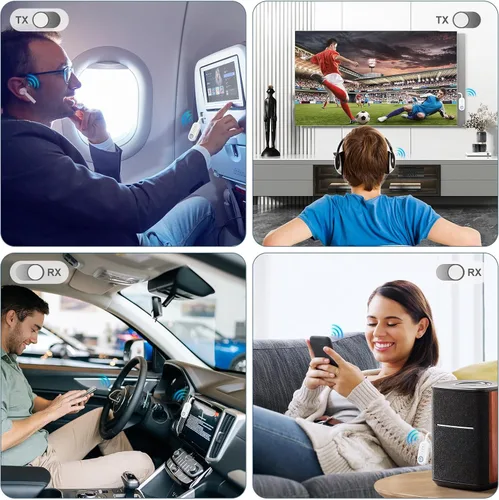 Vista 9 de Adaptador de audio Bluetooth 5.3, receptor transmisor Bluetooth 2 en 1, auriculares inalámbricos, baja latencia, manos libres, adaptador de audio