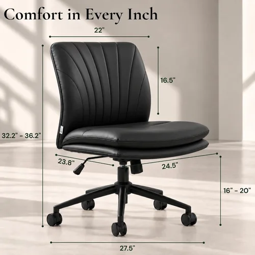 Vista 2 de NYPOT Silla de escritorio sin brazos con ruedas para sentarse entrecruzada, silla sin brazos anchos con patas cruzadas, taburete giratorio ajustable