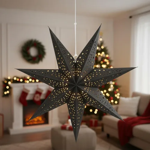Vista 7 de 3 faroles de papel con estrellas de Navidad 3D colgantes de 20 pulgadas para Navidad, carnaval, boda, baile de graduación, decoraciones de fiesta