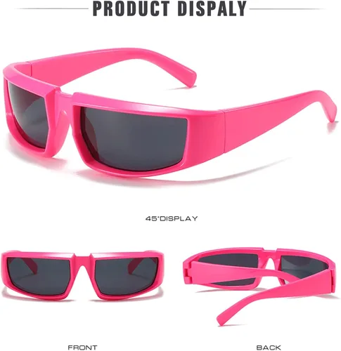 Vista 5 de JUDOO Gafas de sol deportivas envolventes plateadas futuristas cuadradas para mujeres y hombres de los años 2000 a la moda UV400