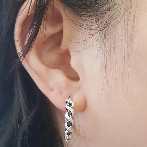 Vista 3 de Dazzlingrock Collection Pendientes de aro redondos blancos con piedras preciosas y diamantes blancos plata de ley