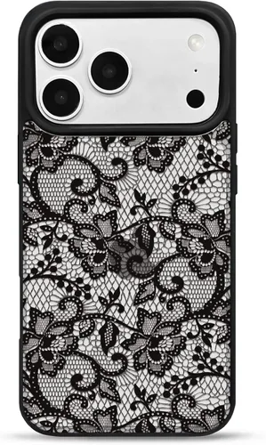 Vista 10 de NITITOP Para iPhone 14 Plus/15 Plus Funda Transparente Encaje Flor - Negro