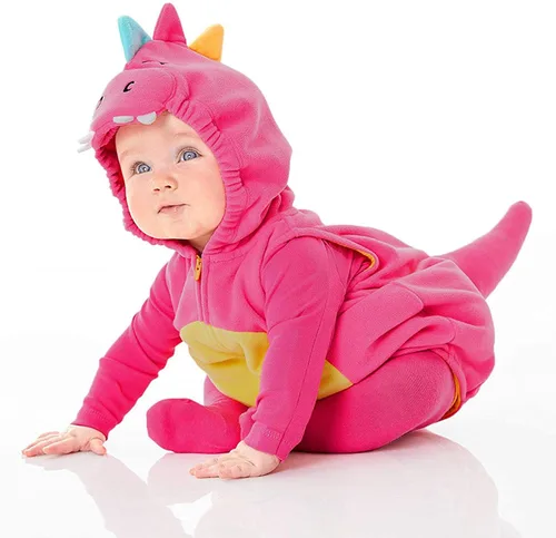Vista 2 de Abrigo con capucha para niñas y bebés, disfraz de dinosaurio de dibujos animados con capucha de forro polar, abrigo de algodón para niños