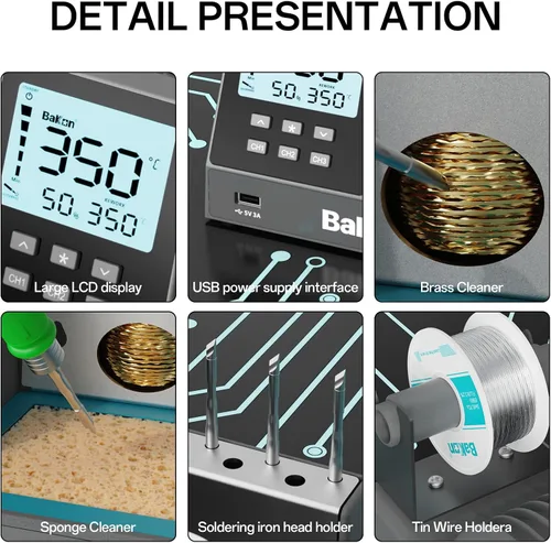 Vista 5 de BK601Pro 120W Kit de estación de soldador de precisión con 3 canales de memoria, 1 punta de soldador C210, control de temperatura (302 °F a 896 °F)
