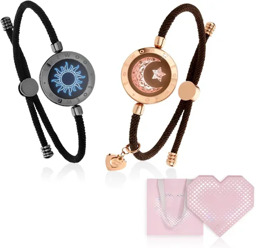 Vista 10 de TOTWOO Sun and Moon Long Distance Touch Bracelets for Couples Negro y oro rosa