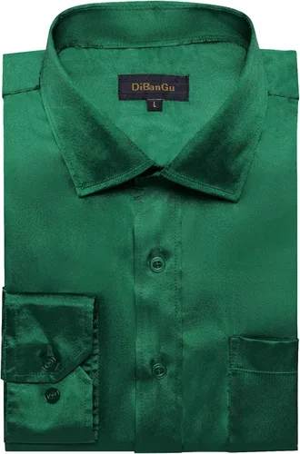 Vista 3 de DiBanGu Camisas de vestir lisas para hombre, casual, de manga larga, con botones, ajuste regular, elásticas, sin arrugas, con bolsillo
