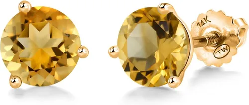 Vista 129 de Gem Stone King Aretes de Martini de oro amarillo de 14 quilates Aretes de tuerca de 3 puntas para mujeres y hombres Redondos de 0.236 pulgadas