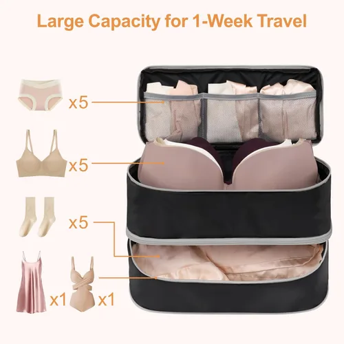 Vista 2 de Cambond Travel Underwear Organizer Bag - 4-in-1 Double Layer Lightweight Bra Organizer, Portable Expandable Compression Packing Cubes Travel Packing