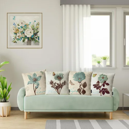 Vista 3 de YeeJu - Funda de cojín cuadrada de lino y algodón con diseño geométrica. Funda de almohada, para exterior, hogar, sofá., A-floral 09, 18*18 pulgadas