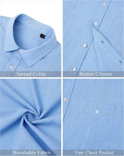 Vista 5 de J.VER Men's Linen Cotton Shirt Casual Button Up Short Sleeve Shirt with Pocket